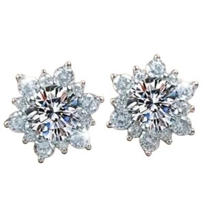 Sterling Silver Flower Moissanite Stud Earrings